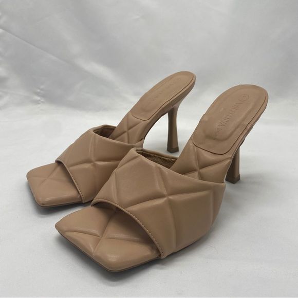 Wild Diva Square Toe Quilted Slip On Nude Heels Size 7 - Picture 9 of 10